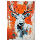 Majestic Reindeer with Antlers Modern Abstract Painting Vibrant Orange and White Winter Wildlife Artwork for Home Office Holiday Seasonal Decor on Ready to Hang 1.5" Thick Canvas Wrap, Floating Framed Canvas, Flat Rolled Canvas